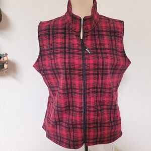 Woolrich Red and Black Plaid Fleece Vest